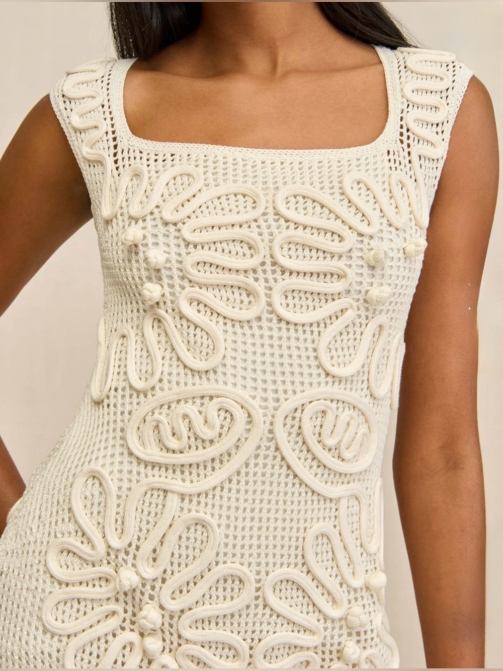 Cult Gaia Chimi Cotton Knit Mini Dress in Off White Sz. Small BNWT - Picture 4 of 11